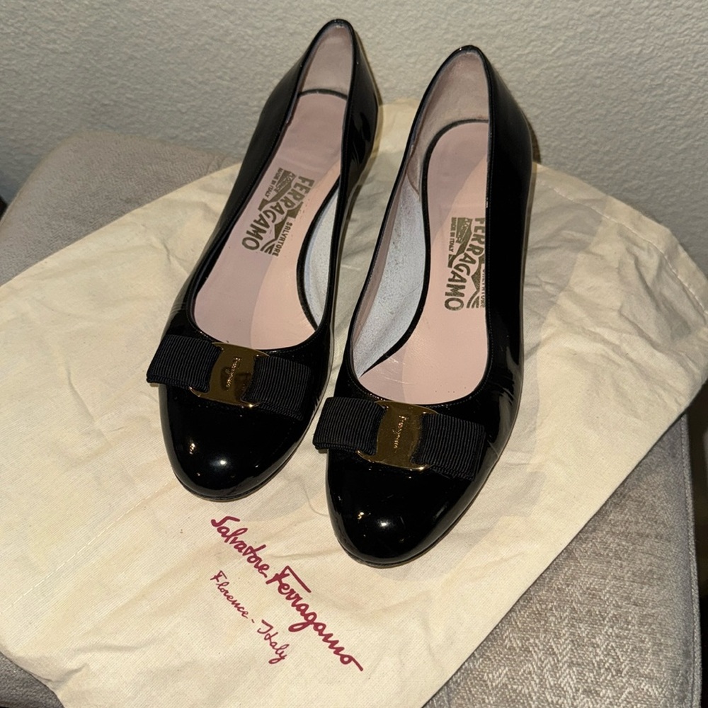 Salvatore Ferragamo Black Patent Leather Heels